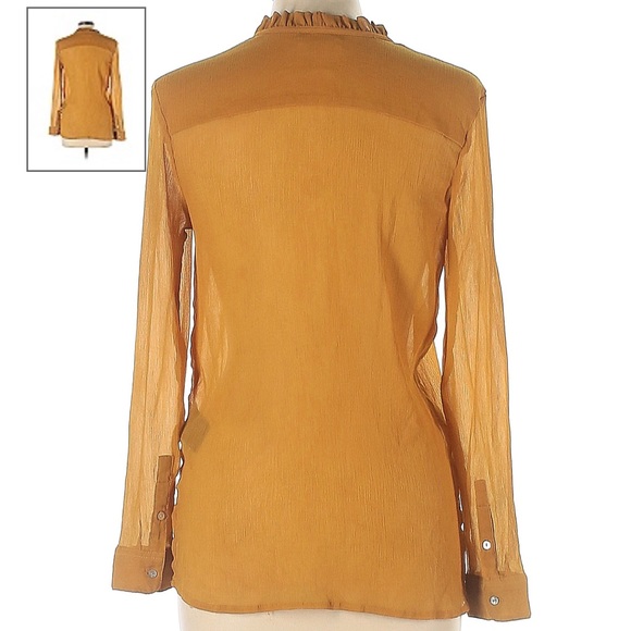 H&M gorgeous ruffled half button chiffon/crepe blouse in marigold/mustard. Sz XS - Picture 16 of 16